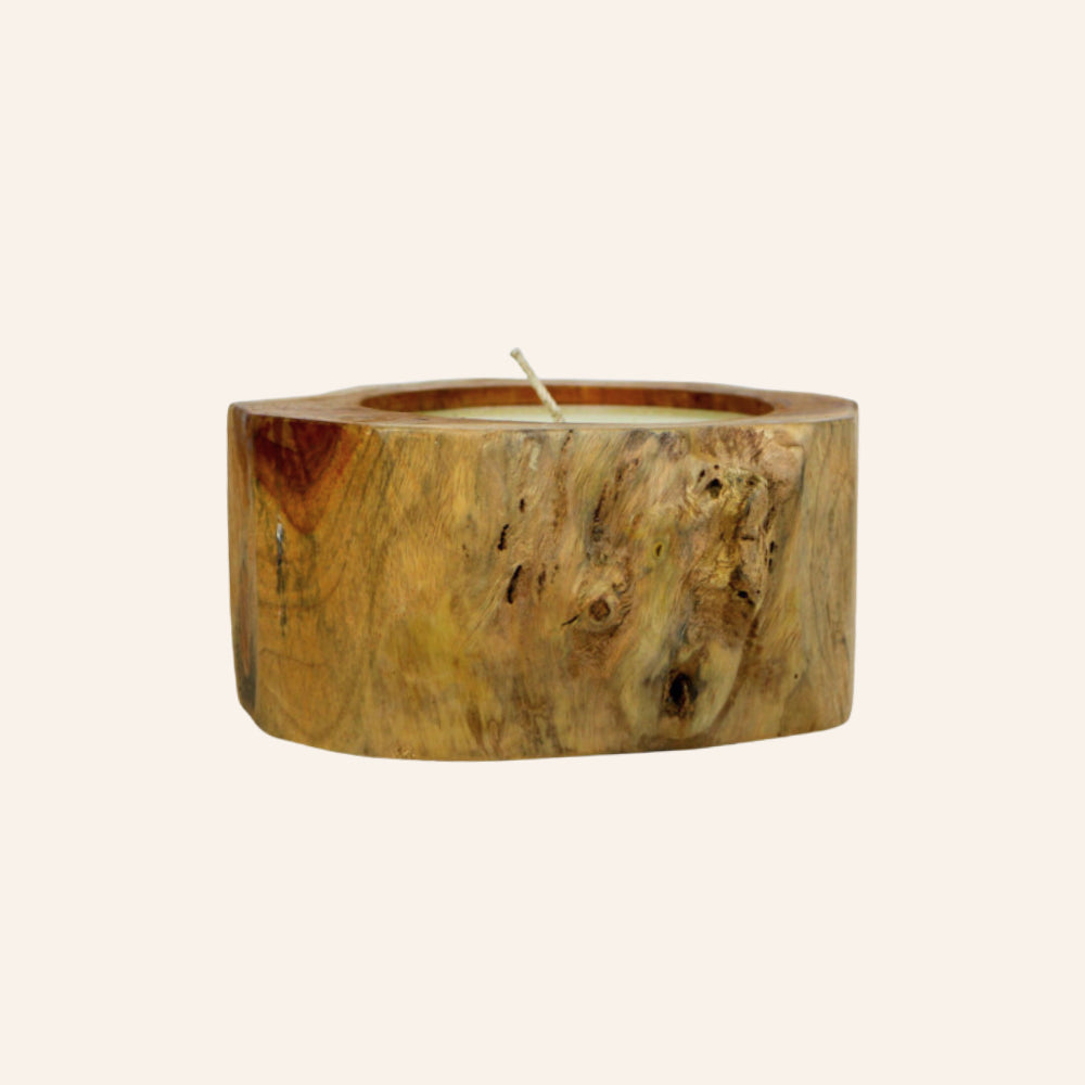 Bougie artisanale XL en bois de teck