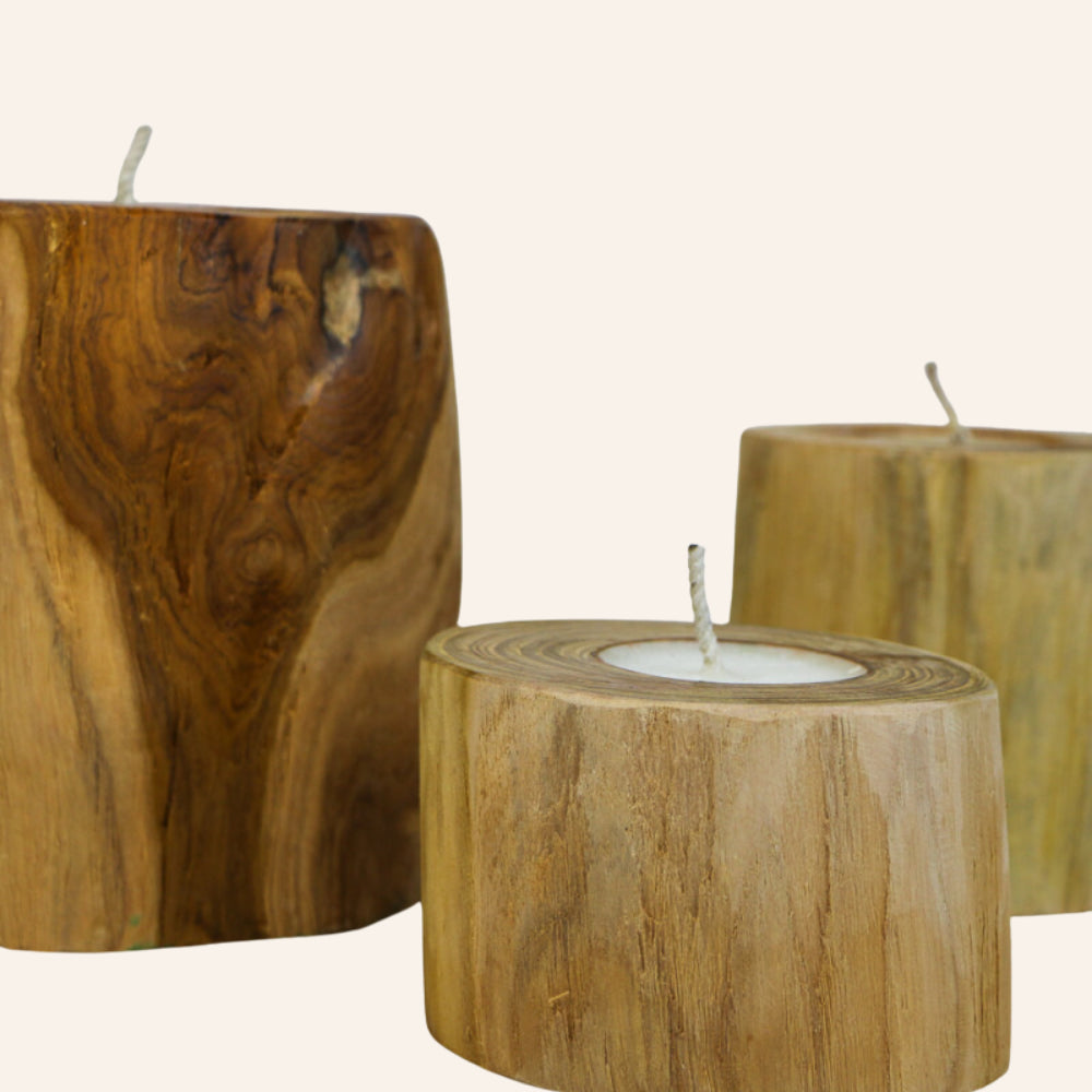 Bougie artisanale en bois de Teck