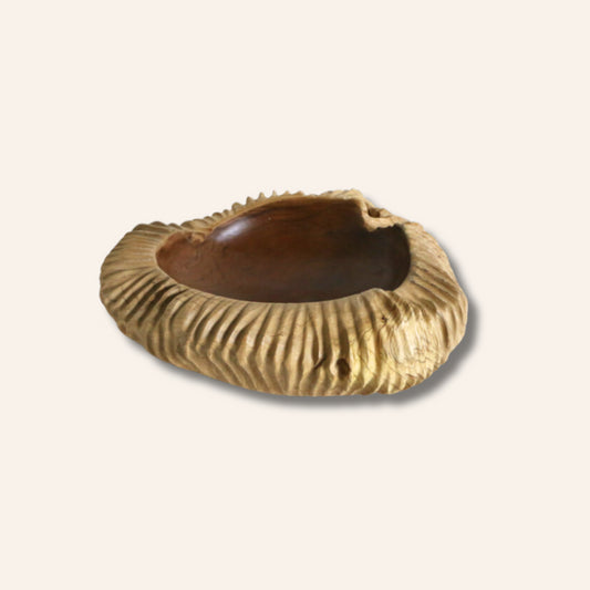 Grand bol / vide-poches strié en teck - 40 cm