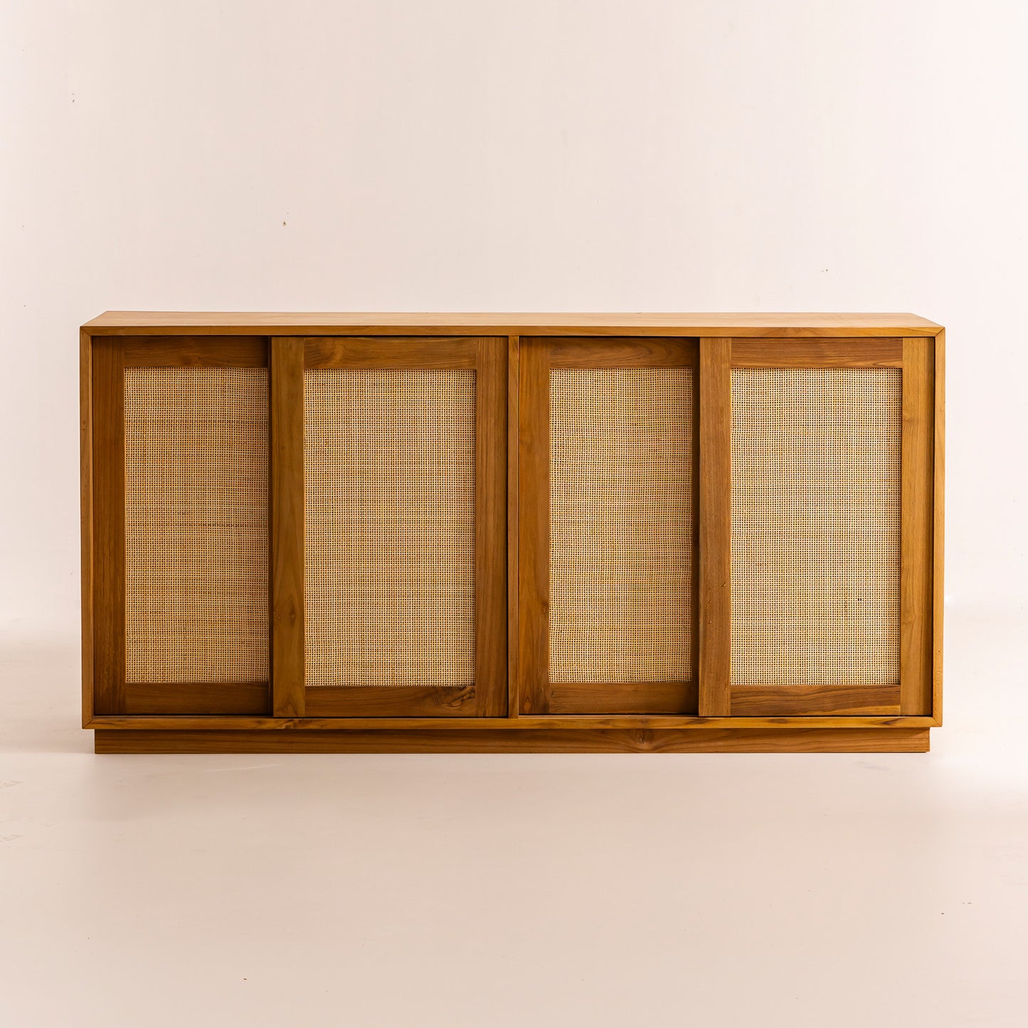 Buffet Rotan - 4 portes coulissantes en bois et cannage - 160x45x80 cm