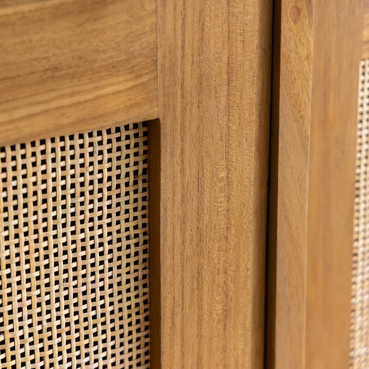 Buffet Rotan - 4 portes coulissantes en bois et cannage - 160x45x80 cm