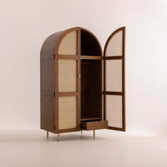 Armoire en Bois de Teck et Cannage - 200x100x63 cm