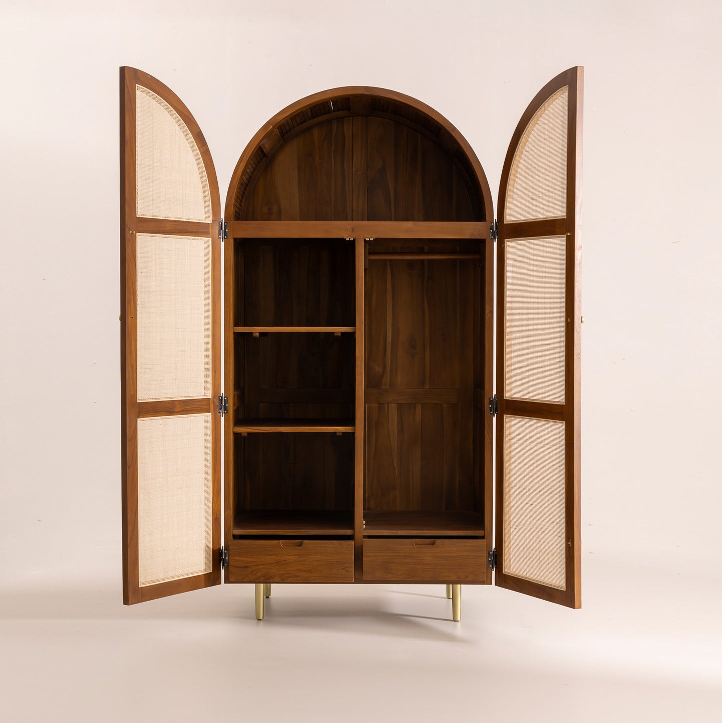 Armoire en Bois de Teck et Cannage - 200x100x63 cm