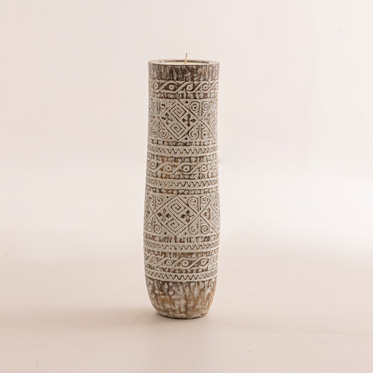 Bougie primitive en bois de cocotier sculté - 100 cm
