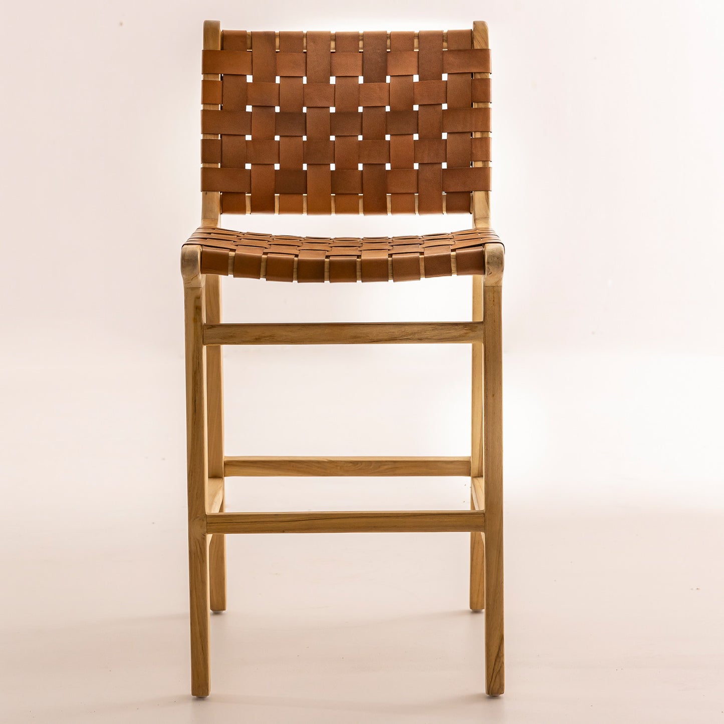 Chaise haute en bois de teck - Oka cuir marron