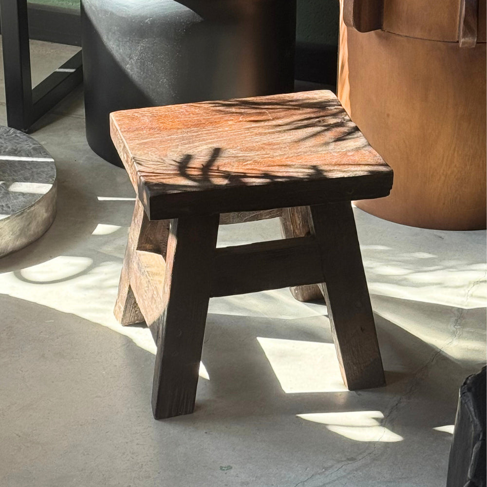 Tabouret rustique en bois de teck recyclé 30 cm