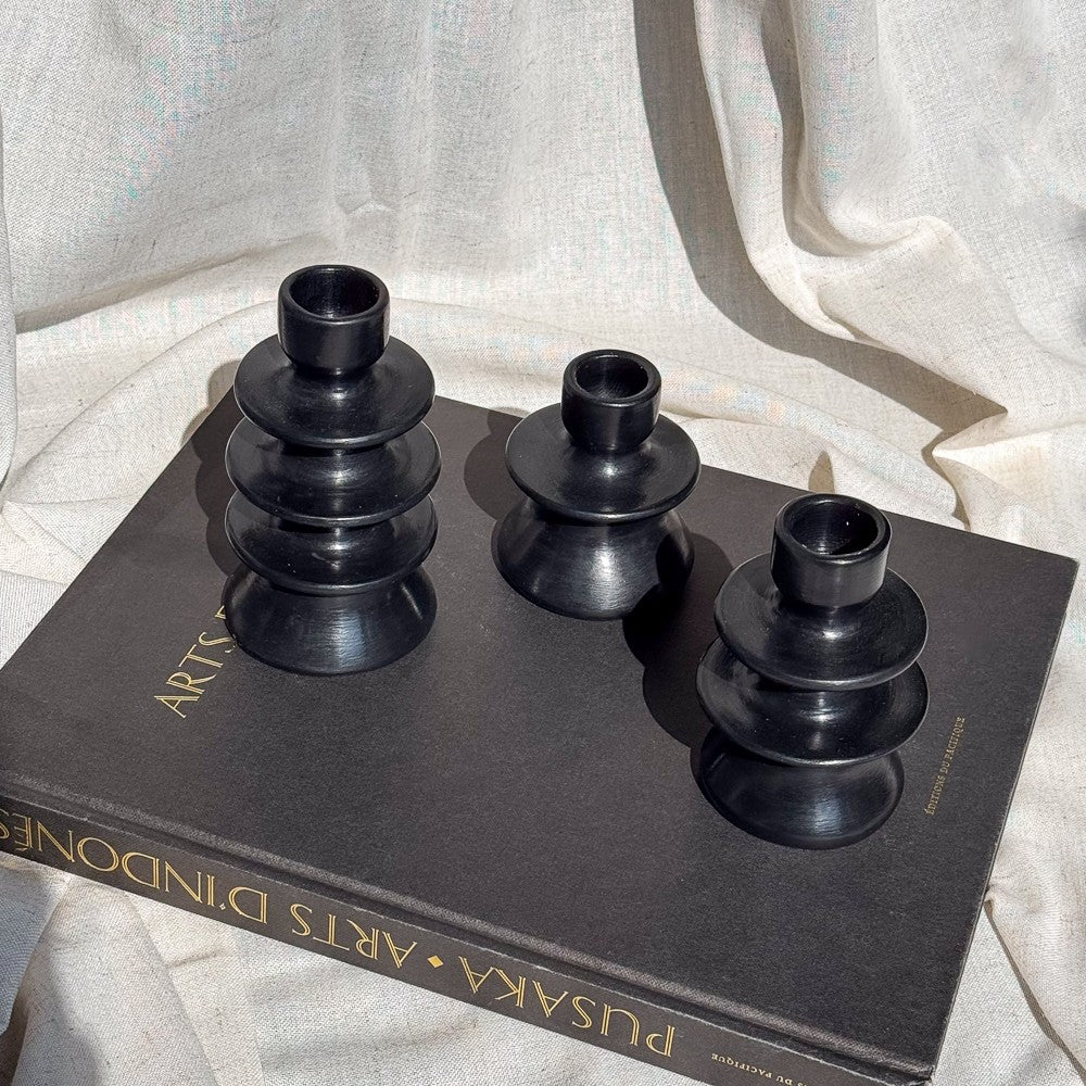 Bougeoir en céramique couleur noir