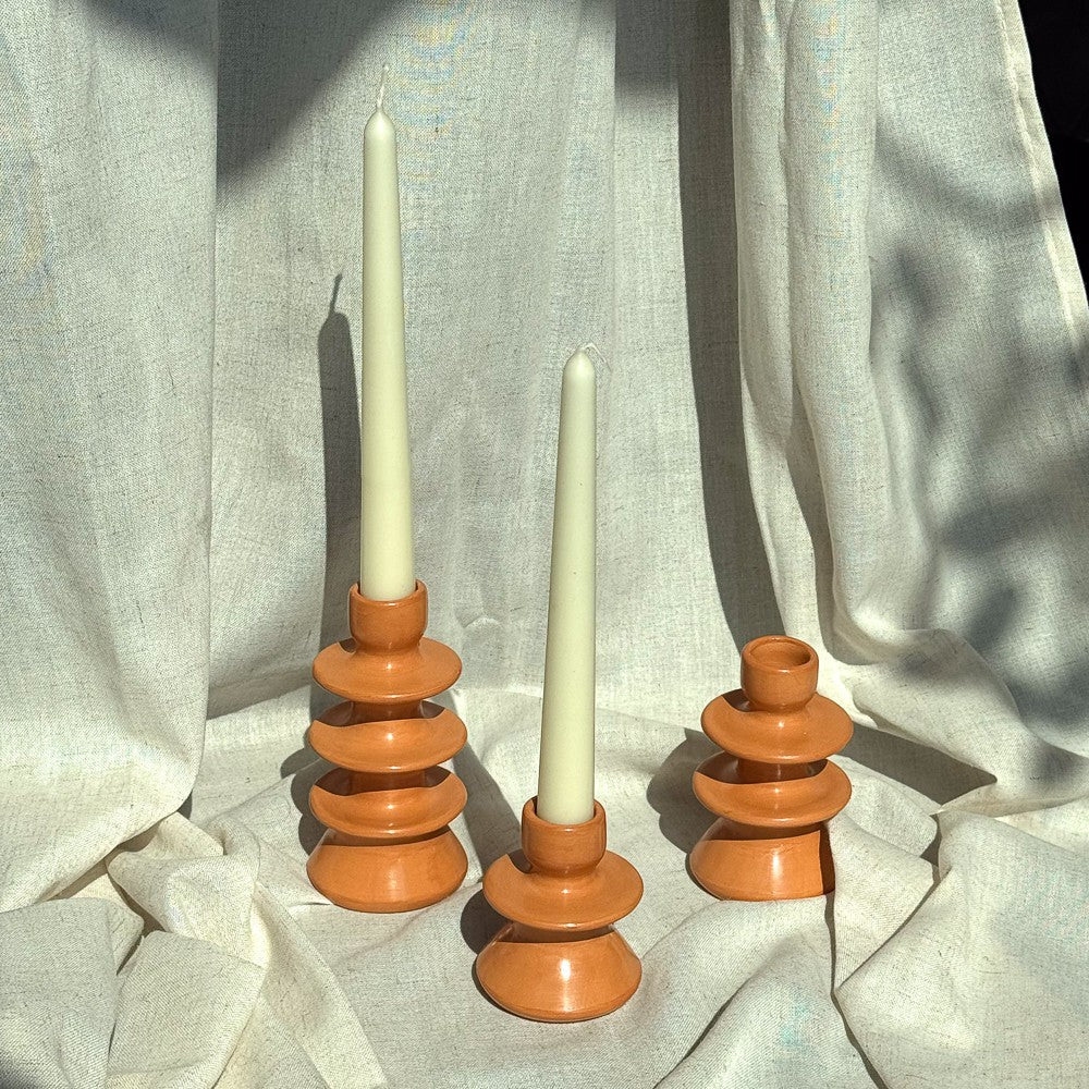 Bougeoir en céramique couleur orange