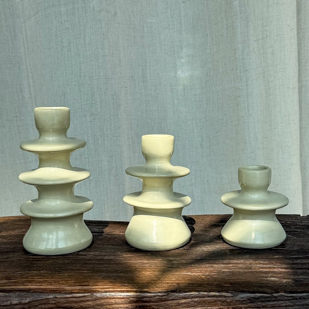 Bougeoir en céramique couleur écru