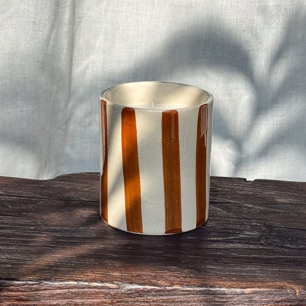 Bougie céramique lignes marrons