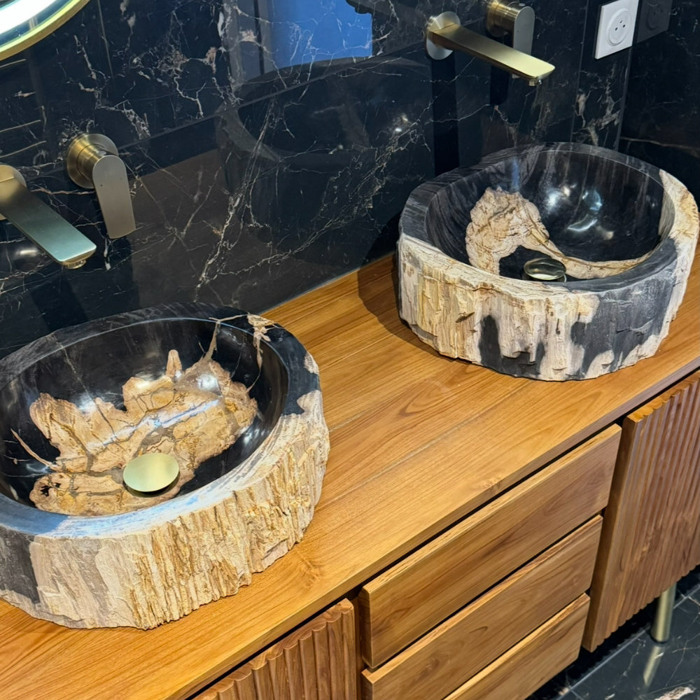 Vasque de salle de bain en bois fossilisé