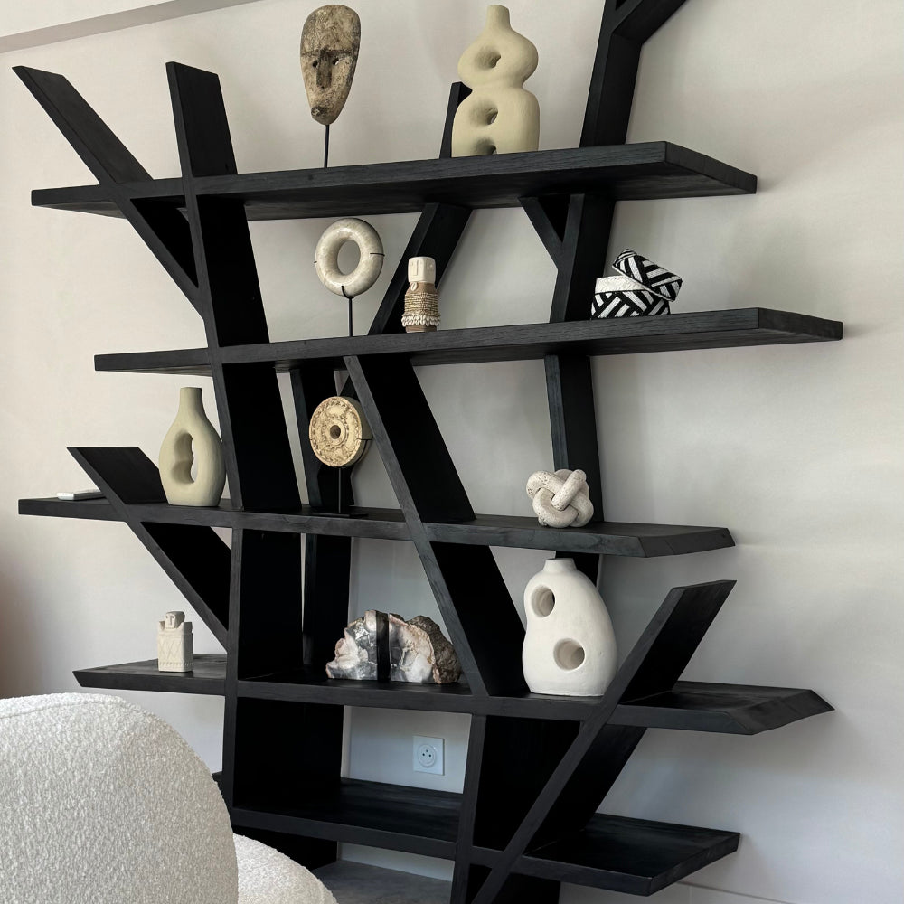 Bibliothéque en bois brûlé 200 x 200 cm