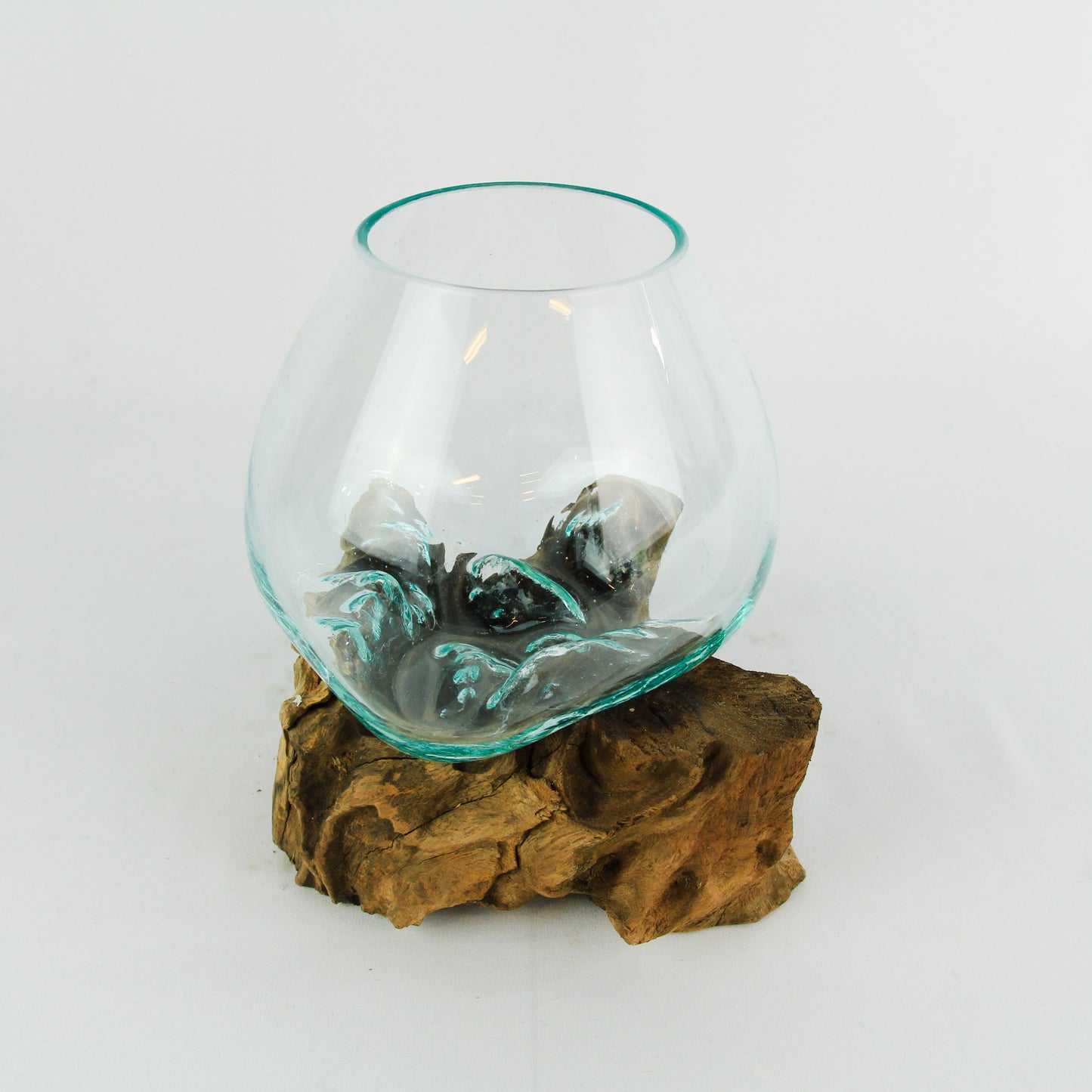 Vase glass roots en verre soufflé et racines de bois