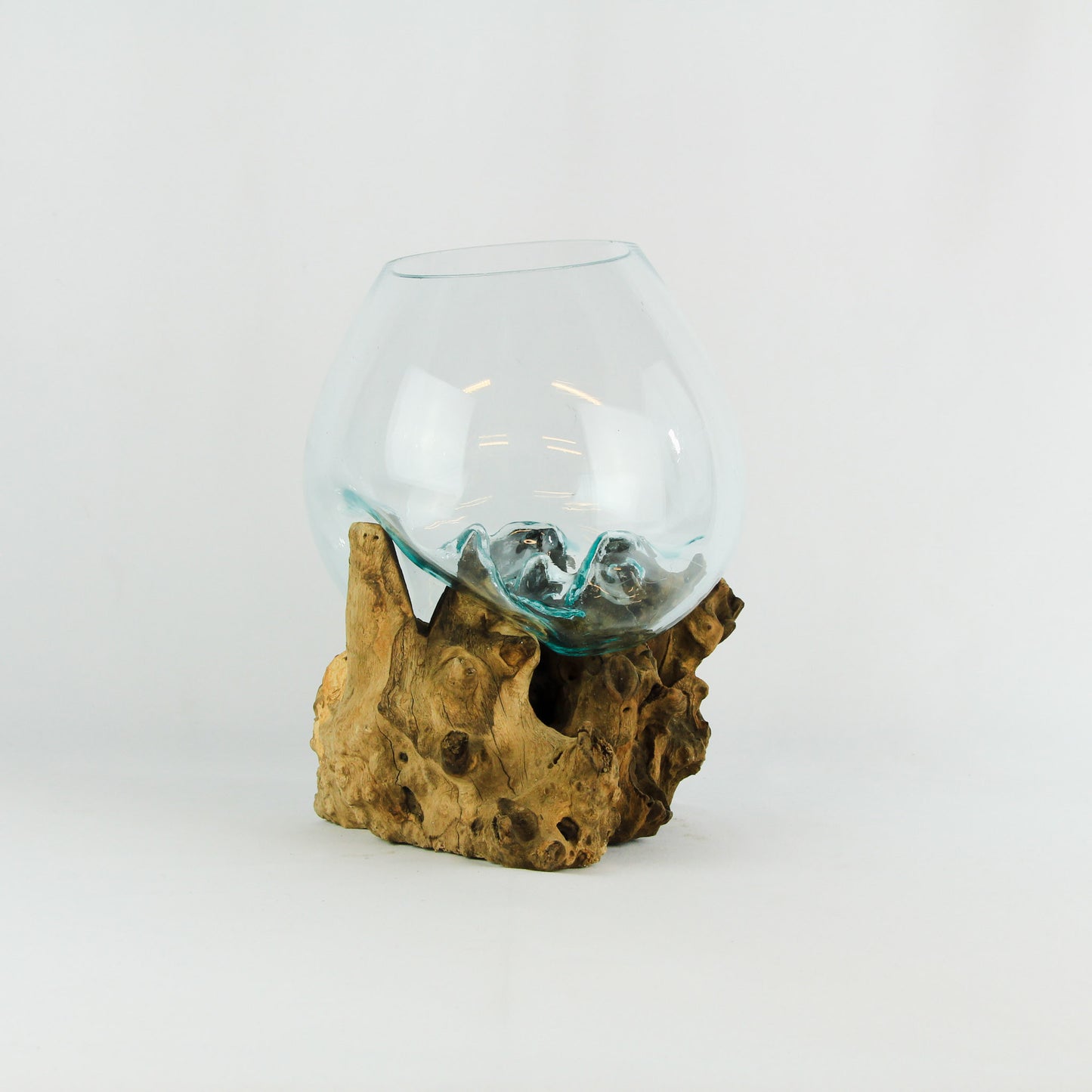 Vase glass roots en verre soufflé et racines de bois