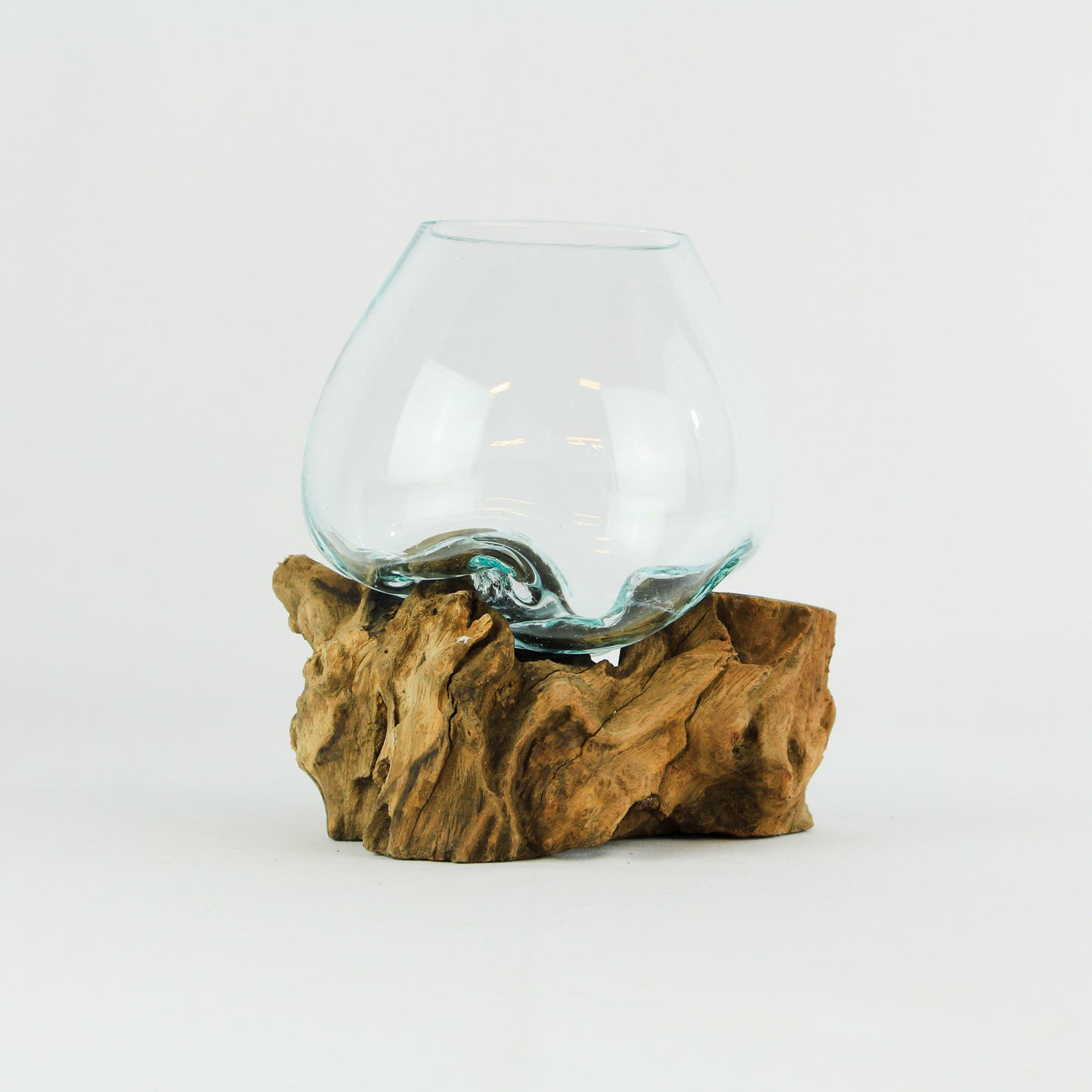 Vase glass roots en verre soufflé et racines de bois