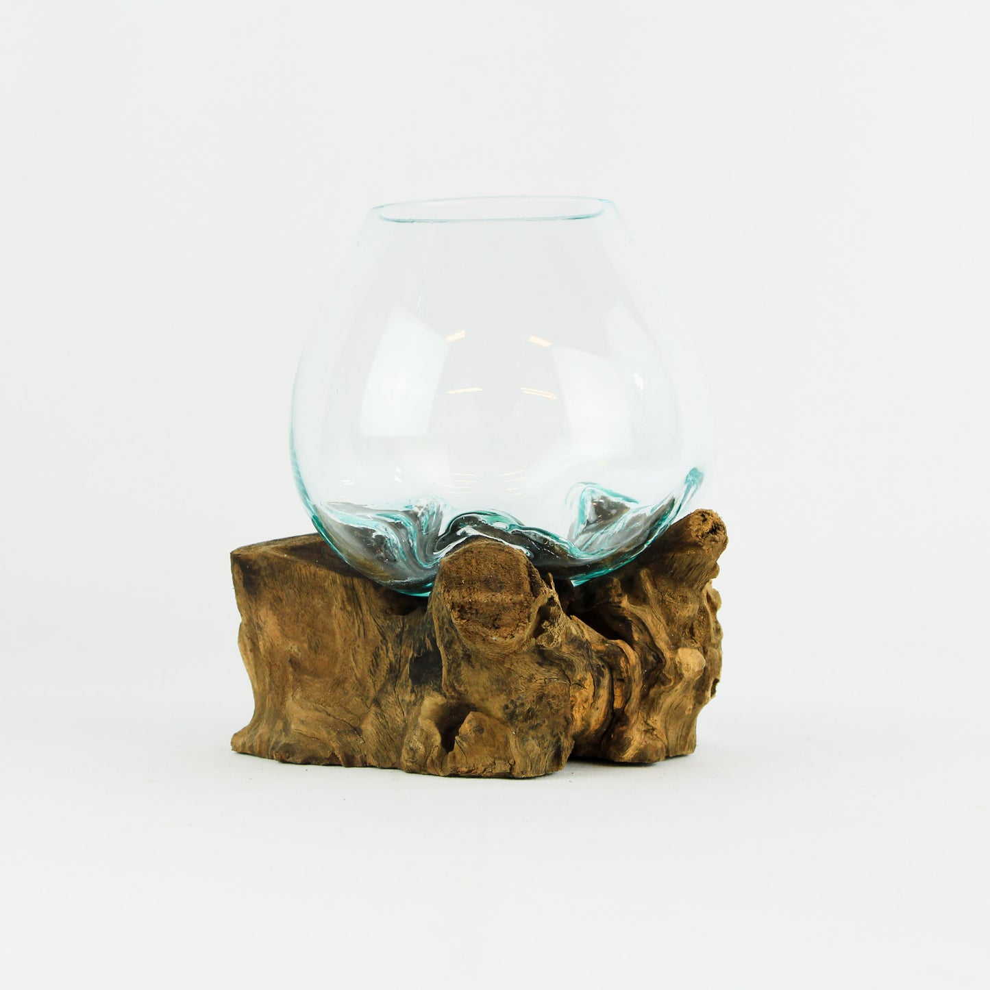 Vase glass roots en verre soufflé et racines de bois