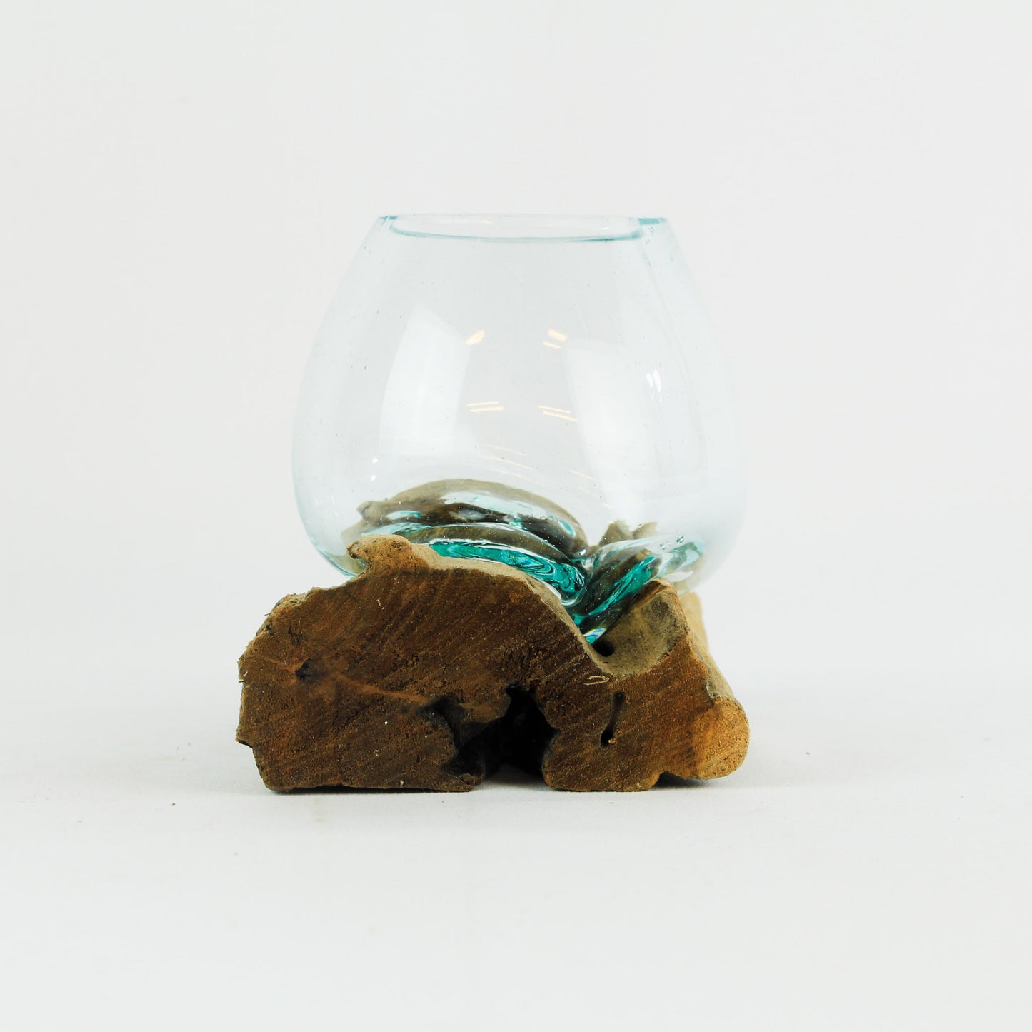 Vase glass roots en verre soufflé et racines de bois