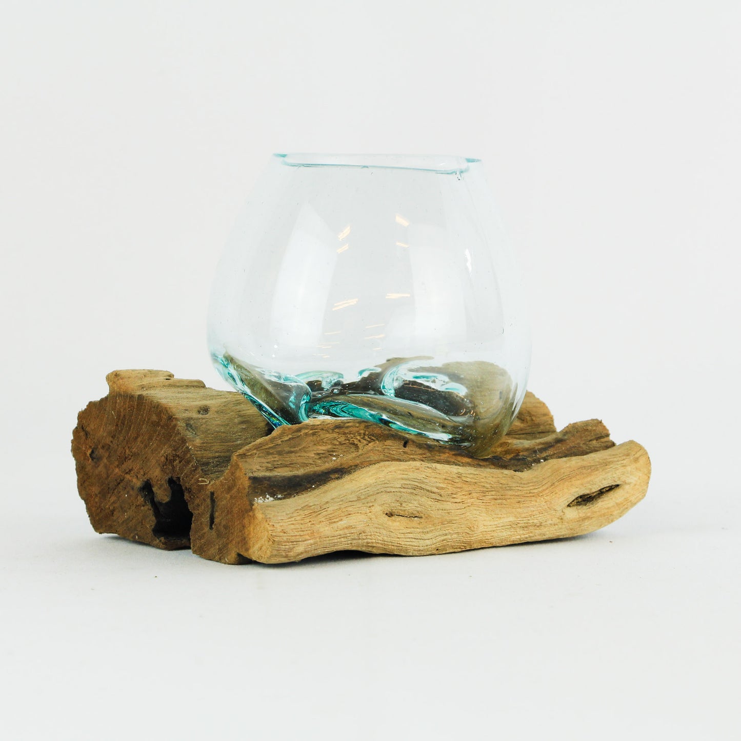 Vase glass roots en verre soufflé et racines de bois