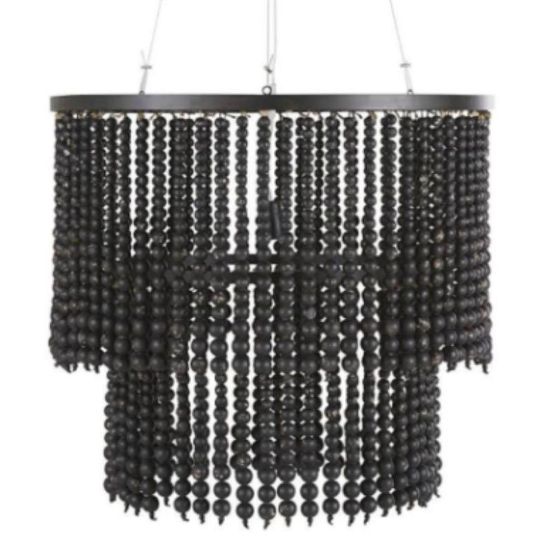 Suspension luminaire en perles noires de caféier et métal noir