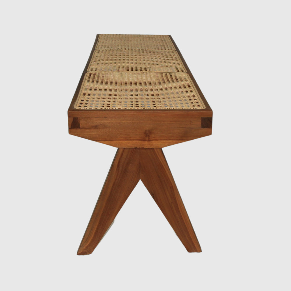 Banc Rattanian en bois de teck et cannage