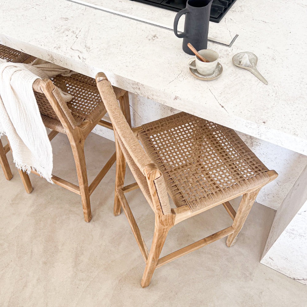Tabouret en Teck Blanchi et Corde Naturelle - Punta