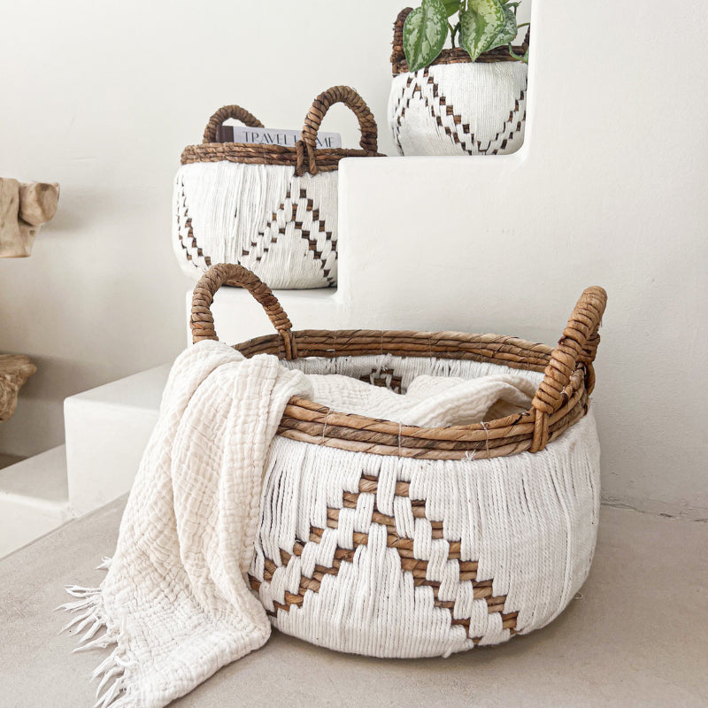 Panier Putih en fibre de banane naturelle et macramé
