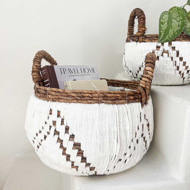 Panier Putih en fibre de banane naturelle et macramé