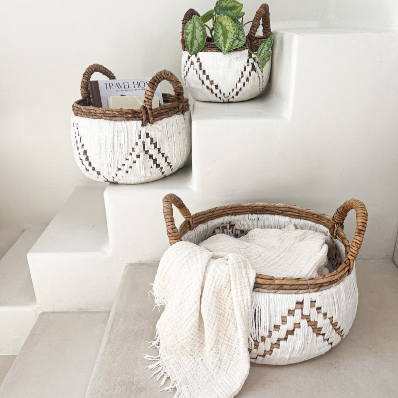 Panier Putih en fibre de banane naturelle et macramé