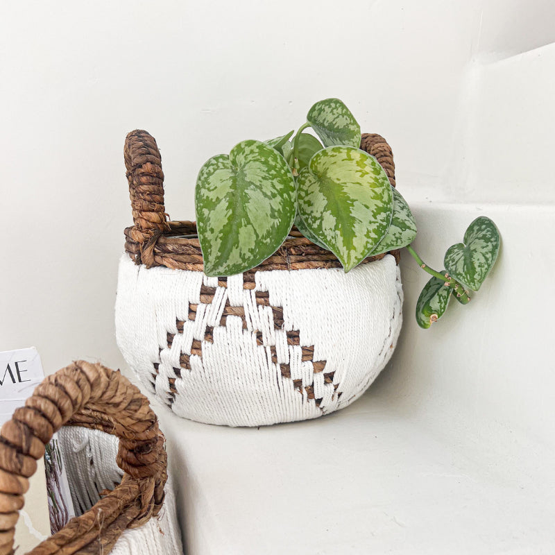 Panier Putih en fibre de banane naturelle et macramé