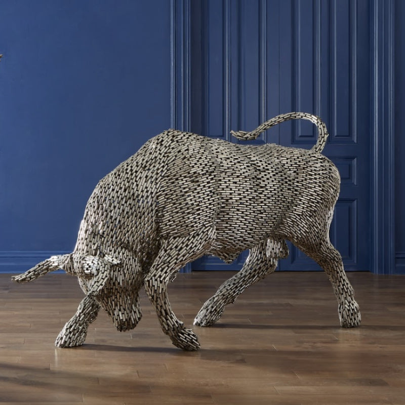 Statue Taureau en cylindre en inox