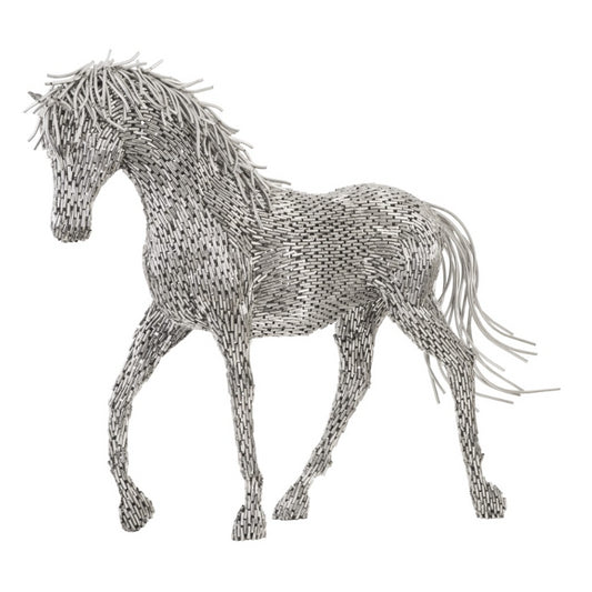 statue cheval en marche en cylindre inox