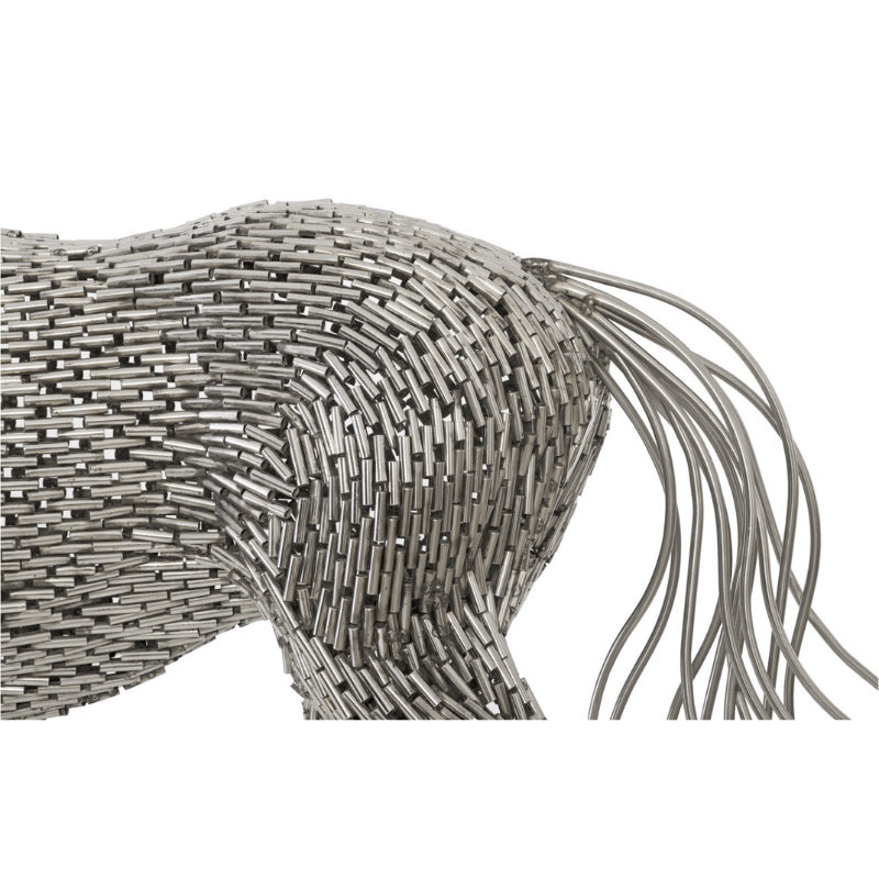 statue cheval en marche en cylindre inox