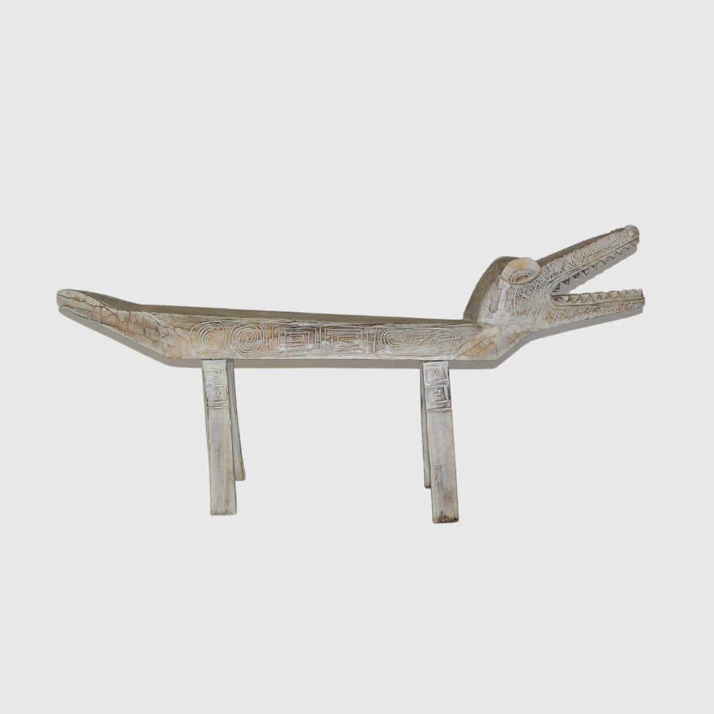 Banc crocodile en bois recyclé sculpté de Bali