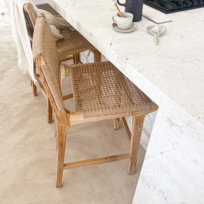 Tabouret en Teck Blanchi et Corde Naturelle - Punta