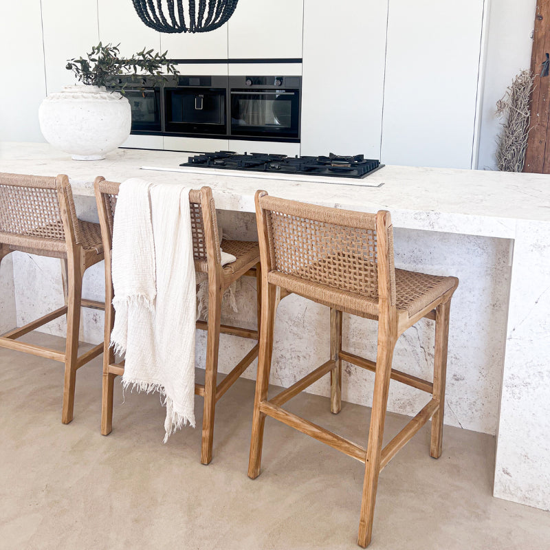 Tabouret en Teck Blanchi et Corde Naturelle - Punta