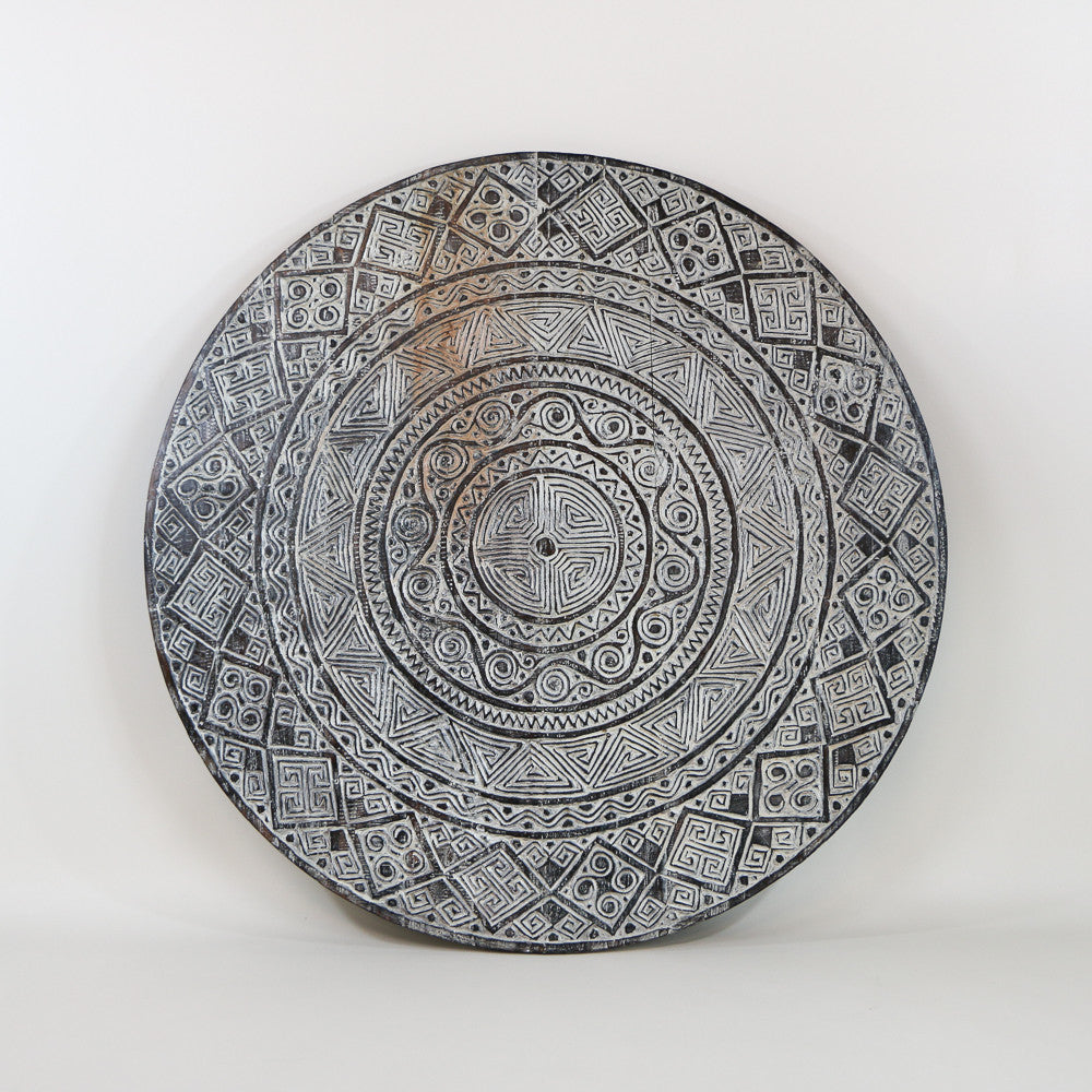 Panneau décoratif Toraja rond en bois sculpté - 100x100 cm