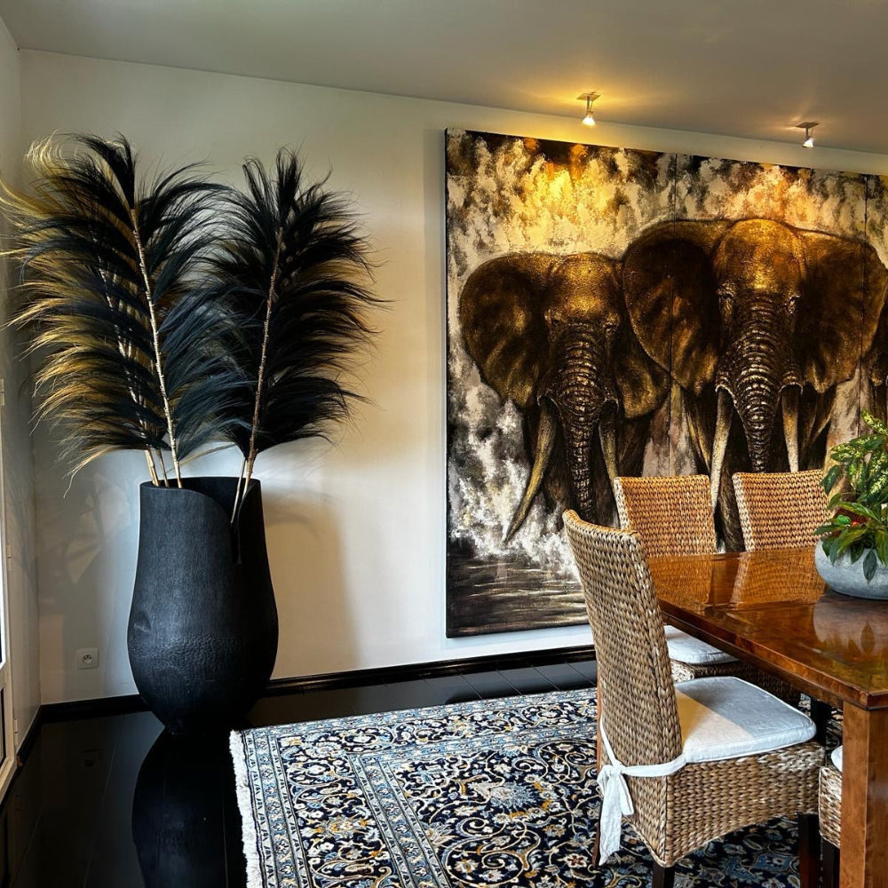 Haut pot Palm en bois de palmier brûlé noir  (100*50*55 cm)