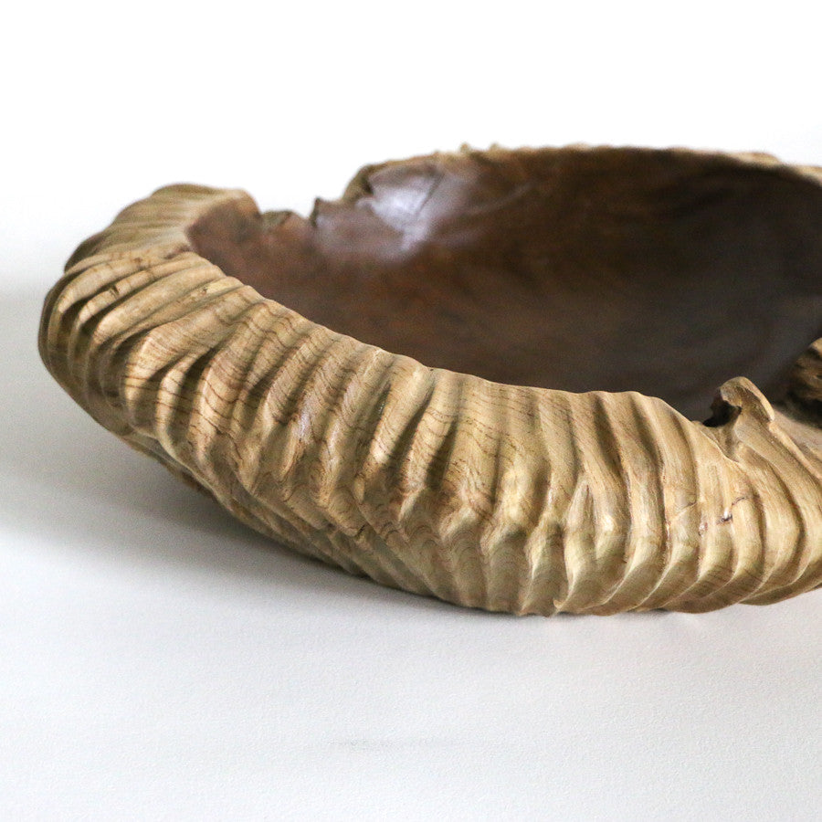 Grand bol / vide-poches strié en teck - 40 cm