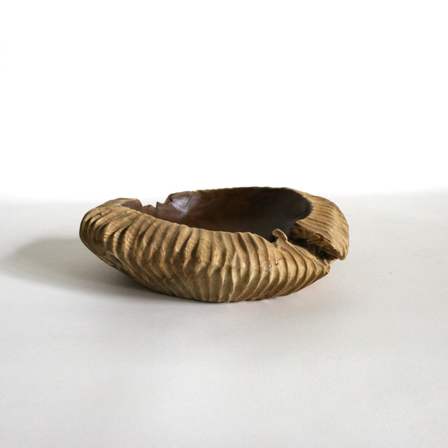 Grand bol / vide-poches strié en teck - 40 cm