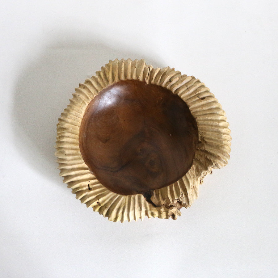 Grand bol / vide-poches strié en teck - 40 cm