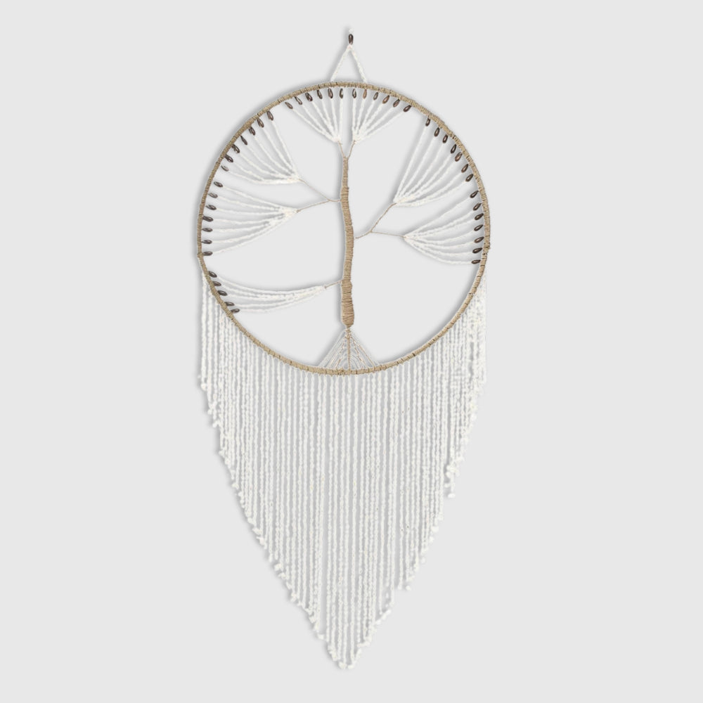 Décoration murale arbre de vie en coquillages et fibres naturelles