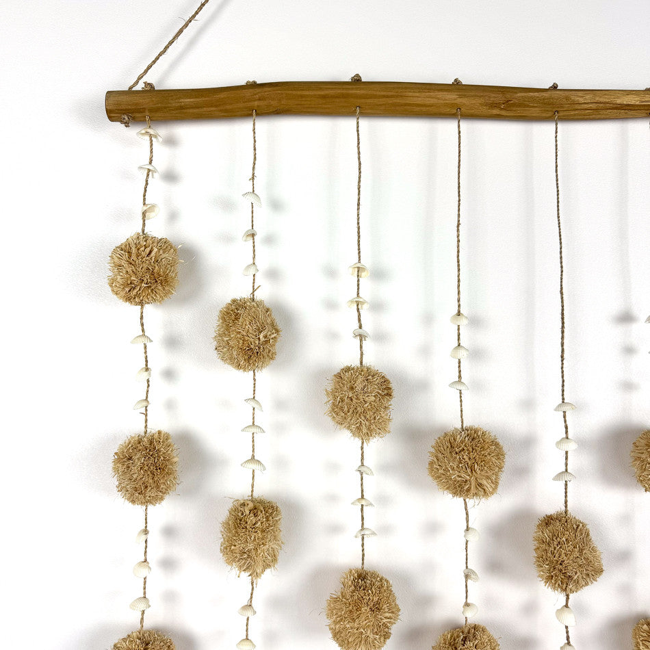 Tenture Murale avec Pompons en Macramé - 80 cm