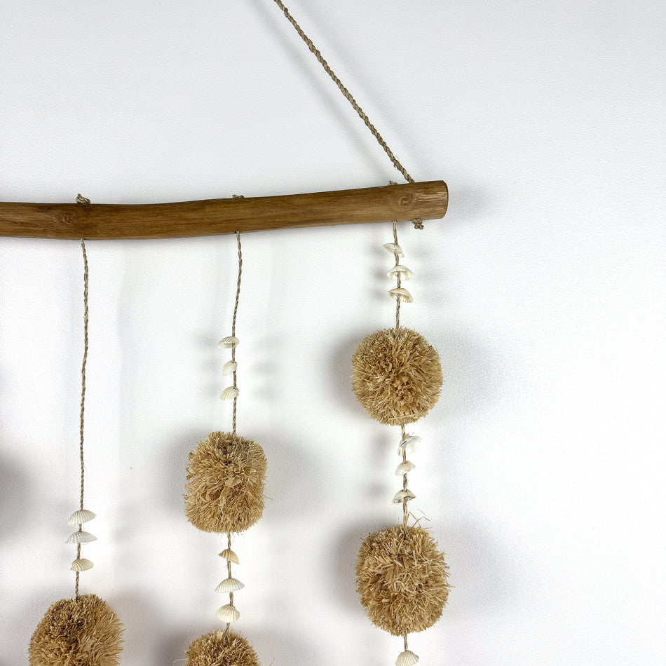 Tenture Murale avec Pompons en Macramé - 50 cm