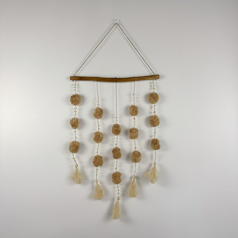 Tenture Murale avec Pompons en Macramé - 50 cm