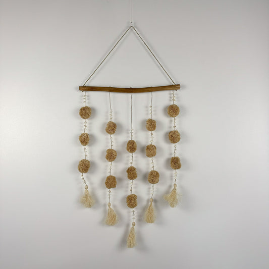 Tenture Murale avec Pompons en Macramé - 50 cm