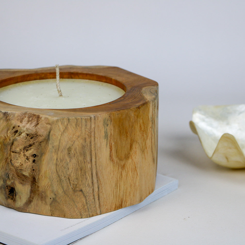 Bougie artisanale XL en bois de teck