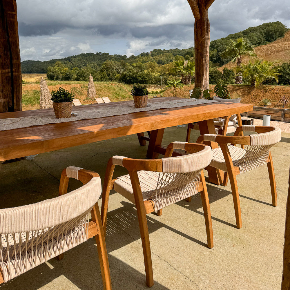 Chaise extérieure en bois de teck et corde synthétique - Douma