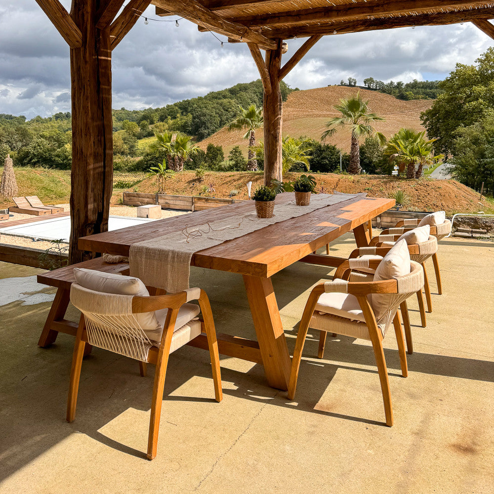 Chaise extérieure en bois de teck et corde synthétique - Douma