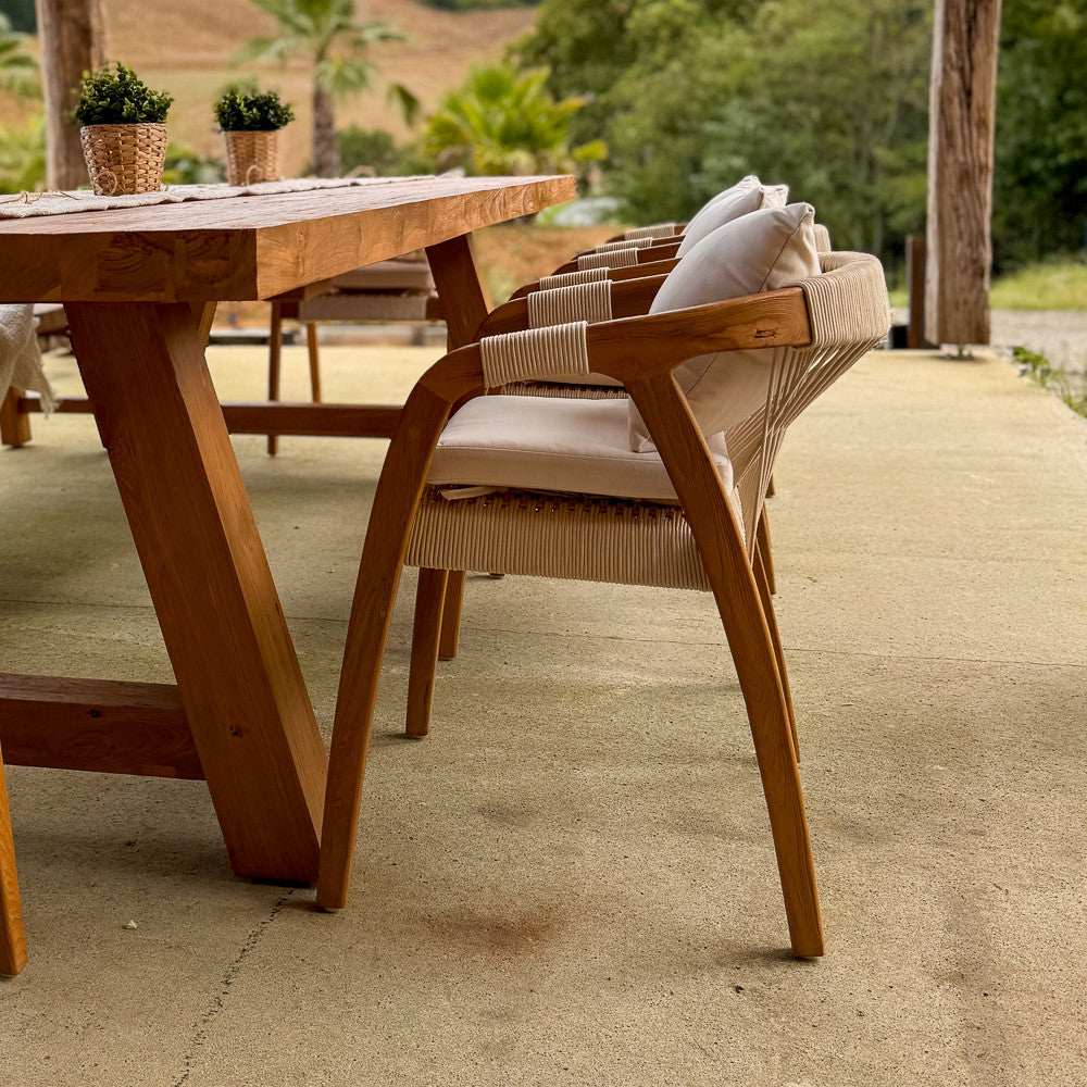 Chaise extérieure en bois de teck et corde synthétique - Douma