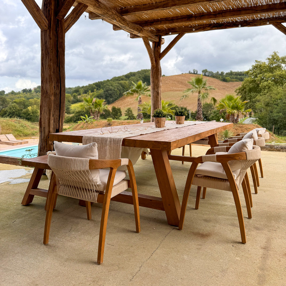Chaise extérieure en bois de teck et corde synthétique - Douma